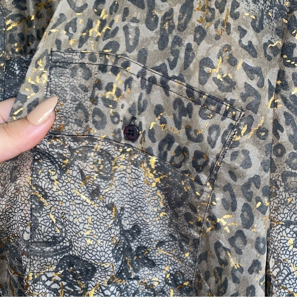 Lane Bryant Brown & Gold Mixed Print Sheer Button Down - Picture 5 of 6